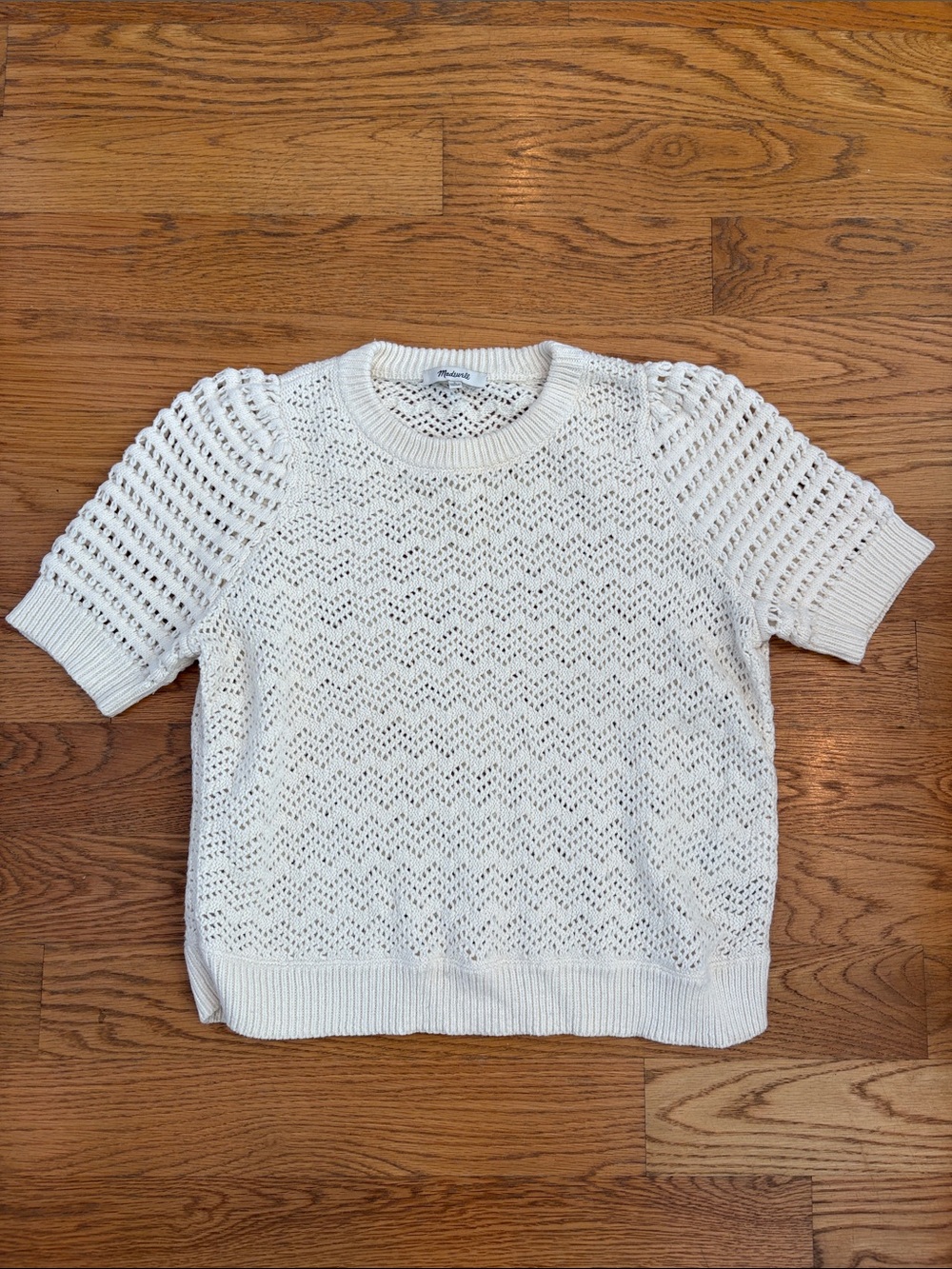 Madewell Cream Openwork Short-Sleeve Crewneck Sweater